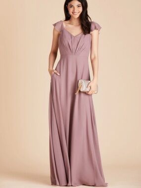NWT Birdy Grey Kae Dark Mauve Flutter-Sleeve V-Neck Maxi Dress M